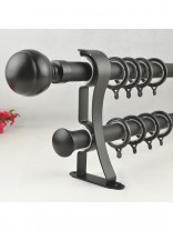 28mm Ball Finial Steel Double Curtain Rod Set Custom Length Curtain Pole (Color: Black)