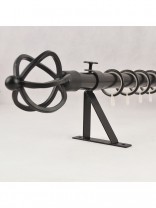 22mm Black Wrought Iron Single Curtain Rod Set with Spiral Globe Finial Pole (Color: Black)