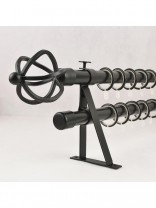 22mm Black Wrought Iron Double Curtain Rod Set with Spiral Globe Finial Pole (Color: Black)