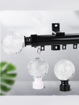 QYR95 28mm Diameter Diamond Crystal Ball Finial Single Double Curtain Rod Set With Rollers