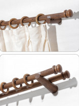 QYT16 Wood Curtain Poles With Wooden Drapery Rod Brackets(Color: Black walnut)
