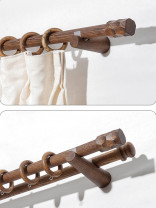 QYT18 Custom Wood Drapery Poles With Single Double Hardware(Color: Black walnut)