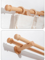 QYT19 Natural Wood Curtain Rod Beech Single/Double Wooden Poles(Color: Natural)