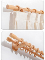 QYT20 Natural Wood Curtain Rail Single/Double Drapery Pole Sets(Color: Natural)