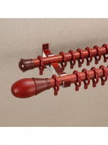 QYT2921 28mm Colorful Wood Grain Double Curtain Rod Set Egg Finial Red Wood Color