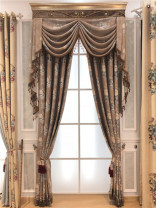 Twynam Brown Beige Waterfall and Swag Valance and Sheers Custom Made Chenille Velvet Curtains Pair