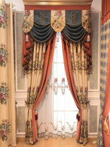 Twynam Beige Waterfall and Swag Valance and Sheers Custom Made Chenille Velvet Curtains Pair