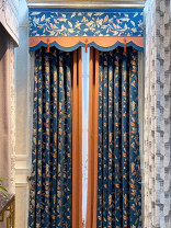 Twynam Blue Waterfall and Swag Valance and Sheers Custom Made Chenille Velvet Curtains Pair