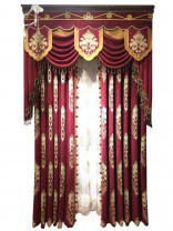 On sales Twynam Red Waterfall and Swag Valance and Sheers Custom Made Chenille Velvet Curtains Pair