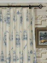 Poseidon Nautical Print Blackout Versatile Pleat Curtains QYV308BA Heading Style (Color: Honolulu Blue)