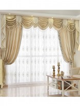 New arrival Twynam Beige and Yellow Waterfall and Swag Valance and Sheers Custom Made Chenille Velvet Curtains