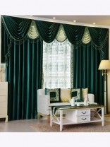 New arrival Twynam Green and Blue Waterfall and Swag Valance and Sheers Custom Made Chenille Velvet Curtains
