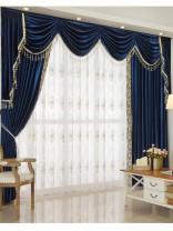 New arrival Twynam Blue and Green Waterfall and Swag Valance and Sheers Custom Made Chenille Velvet Curtains Pair