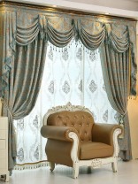 On sales!!! Baltic Jacquard Blue Coffee color Floral Waterfall and Swag Luxury Valance and Sheers and Chenille Velvet Living room Curtains Pair