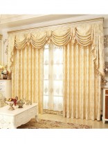Jacquard Yellow Blue Coffee color Floral Waterfall and Swag Luxury Valance and Sheers Living room Curtains Pair(Color: Yellow)