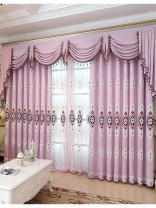 Embroidered European style Purple Brown Blue color Floral Waterfall and Swag Valance and Sheers and Custom made Curtains Pair(Color: Purple)