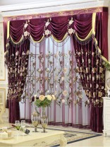 New arrival!!! Baltic Embroidered Purple Floral Leaves Waterfall and Swag Valance and Sheers and Velvet Curtains Pair