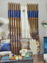 Available!!! Baltic Embroidered 2 Fabrics Stitching Style Brown Custom Made Curtains