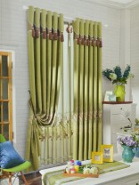 Available!!! Baltic Embroidered 2 Fabrics Stitching Style With Decorations Green Custom Made Curtains