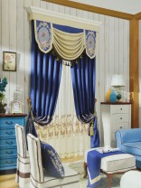 Available!!! Baltic Embroidered Blue Banner and Waterfall Valance and Curtains