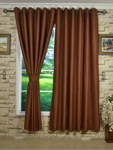 CH0101AD Mirage Brown Color Solid Faux Linen Eyelet Curtains (Color: Catawba)