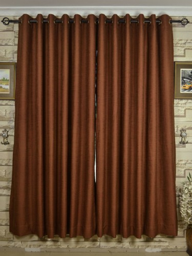 CH0101AD Mirage Brown Color Solid Faux Linen Eyelet Curtains
