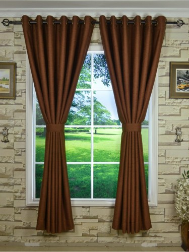 CH0101AD Mirage Brown Color Solid Faux Linen Eyelet Curtains