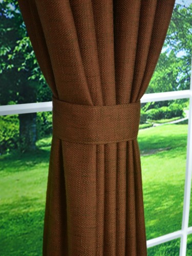 CH0101AD Mirage Brown Color Solid Faux Linen Eyelet Curtains Fabric Details