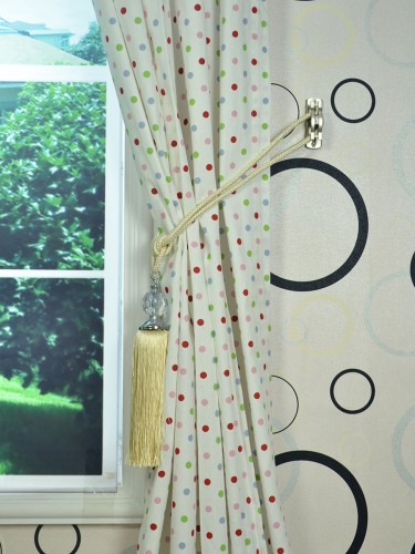 Whitehaven Kids House Polka Dot Printed Versatile Pleat Cotton Curtain Tassel Tiebacks