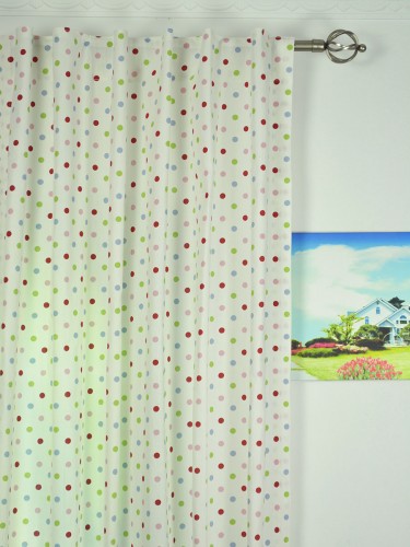Whitehaven Kids House Polka Dot Printed Custom Made Cotton Curtains (Heading: Concealed Tab Top)
