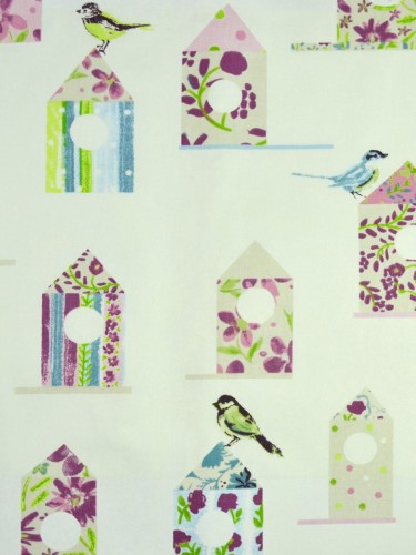 Whitehaven Birdhouses Printed Tab Top Cotton Curtain (Color: Razzmic Berry)