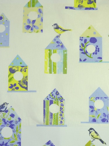 Whitehaven Birdhouses Printed Versatile Pleat Cotton Curtain (Color: Cerulean Frost)
