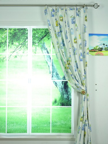 Whitehaven Birdhouses Printed Versatile Pleat Cotton Curtain