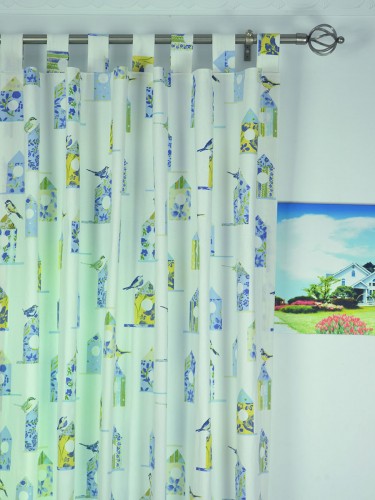 Whitehaven Birdhouses Printed Tab Top Cotton Curtain Heading Style