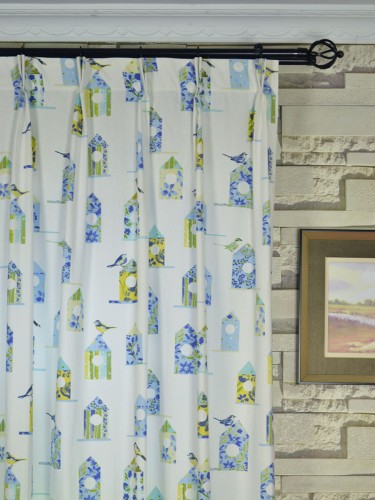 Whitehaven Birdhouses Printed Double Pinch Pleat Cotton Curtain Heading Style