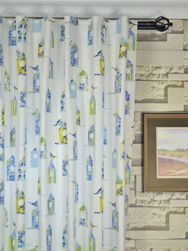 Whitehaven Birdhouses Printed Custom Made Cotton Curtains (Heading: Concealed Tab Top)