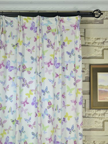 Whitehaven Butterflies Printed Custom Made Cotton Curtains (Heading: Versatile Pleat)