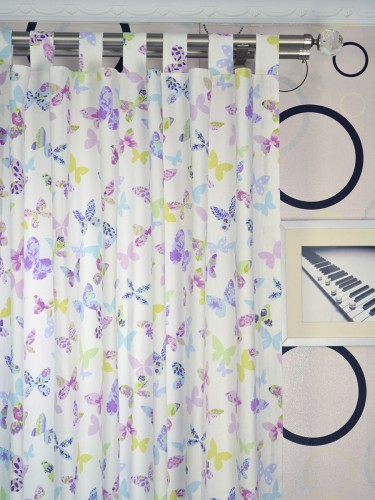 Whitehaven Butterflies Printed Custom Made Cotton Curtains (Heading: Tab Top)