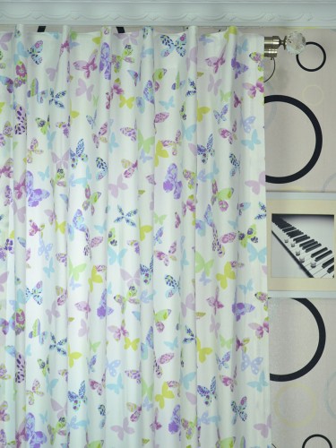 Whitehaven Butterflies Printed Custom Made Cotton Curtains (Heading: Concealed Tab Top)