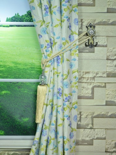 Whitehaven Daisy Chain Printed Versatile Pleat Cotton Curtain Tassel Tiebacks