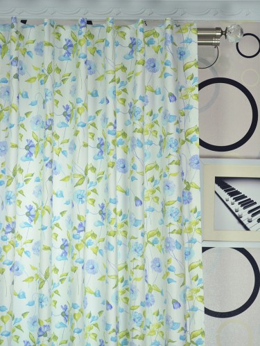 Whitehaven Daisy Chain Printed Custom Made Cotton Curtains (Heading: Concealed Tab Top)