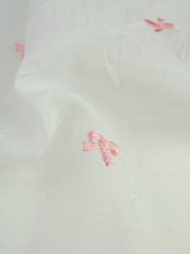 Whitehaven Bow Embroidered Fabric Sample (Color: Pink)