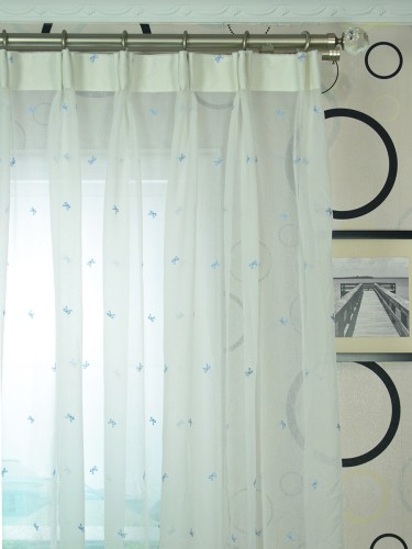 Whitehaven Bow Embroidered Custom Made Sheer Curtain (Heading: Versatile Pleat)