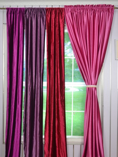 Hotham Pink Red and Purple Plain Ready Made Eyelet Blackout Velvet Curtains