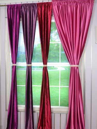 Hotham Pink Red and Purple Plain Ready Made Eyelet Blackout Velvet Curtains
