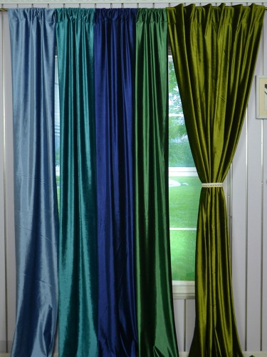 Hotham Green and Blue Plain Ready Made Concealed Tab Top Blackout Velvet Curtains