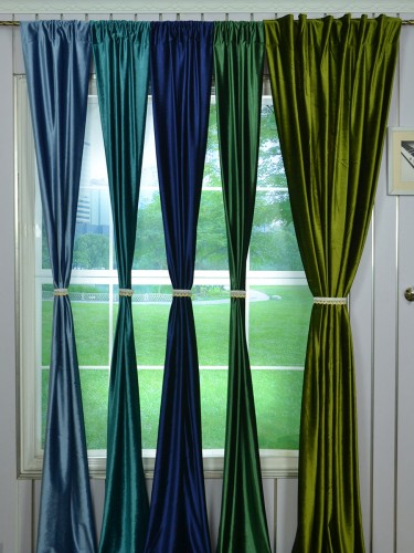 Hotham Blue Plain Ready Made Concealed Tab Top Blackout Velvet Curtains