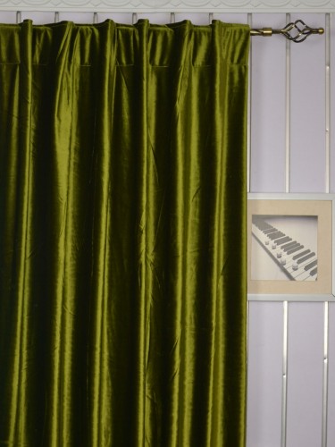 Hotham Green and Blue Plain Ready Made Eyelet Blackout Velvet Curtains Concealed Tab Top Heading