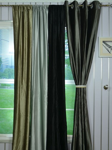 Hotham Gray and Black Plain Ready Made Eyelet Blackout Velvet Curtains