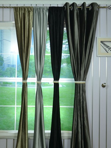 Hotham Gray and Black Plain Ready Made Eyelet Blackout Velvet Curtains